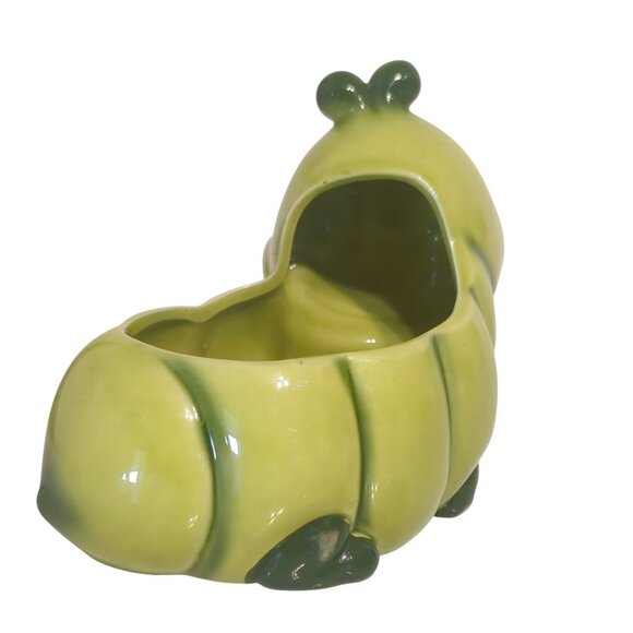Vintage Relpo Green Caterpillar Ceramic Planter Kitsch Cute Garden Decor Japan - Picture 4 of 9